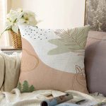 - Sonil-K-7346-Gorsel1 - Realhomes  Pastel Renkli Onedraw Yaprak Resimli Dijital Baskılı Modern Raşel Kadife Yastık Kırlent Kılıfı Realhomes