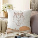 - Sonil-K-7351-Gorsel1 - Realhomes  Beyaz Zemin Üzerinde Onedraw Çizimli Baykuş Desenli Raşel Kadife Yastık Kırlent Kılıfı Realhomes