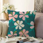 - Sonil-K-7355-Gorsel1 - Realhomes  Renkli Zemin Üzerinde Yaprak Motifli Dijital Baskılı Modern Raşel Kadife Yastık Kırlent Kılıfı Realhomes