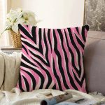 Siyah Zeminli Pembe Renkli Çizim Dijital Baskılı Modern Raşel Kadife Yastık Kırlent Kılıfı Realhomes