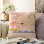 Pastel Renkli Zeminli Onedraw Çizimli Dijital Baskılı Modern Raşel Kadife Yastık Kırlent Kılıfı Realhomes