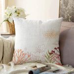 - Sonil-K-7374-Gorsel1 - Realhomes  Beyaz Zemin Üzerinde Onedraw Çizimli Yaprak Motifli Raşel Kadife Yastık Kırlent Kılıfı Realhomes