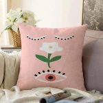 - Sonil-K-7384-Gorsel1 - Realhomes Pudra Zemin Üzerinde Onedraw Çizimli Çiçek Desenli Modern Raşel Kadife Yastık Kırlent Kılıfı Realhomes