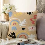 - Sonil-K-7385-Gorsel1 - Realhomes Hardal Zeminli Rengarenk Çiçek Desenli Dijital Baskılı Modern Raşel Kadife Yastık Kırlent Kılıfı Realhomes