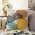 Renkli Zemin Üzerinde Onedraw Çizimli Oval Desenli Modern Raşel Kadife Yastık Kırlent Kılıfı Realhomes