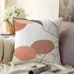 - Sonil-K-7392-Gorsel1 - Realhomes  Beyaz Zemin Üzerinde Onedraw Çizimli Yaprak Motifli Raşel Kadife Yastık Kırlent Kılıfı Realhomes