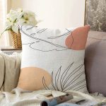 Beyaz Zemin Üzerinde Onedraw Çizimli Yaprak Motifli Raşel Kadife Yastık Kırlent Kılıfı Realhomes