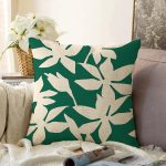 - Sonil-K-7400-Gorsel1 - Realhomes Yeşil Zeminde Yaprak Desenli Dijital Baskılı Modern Raşel Kadife Yastık Kırlent Kılıfı Realhomes