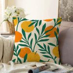 - Sonil-K-7401-Gorsel1 - Realhomes  Renkli Zeminde Onedraw Çizimli Limon Desenli Dijital Baskılı Modern Raşel Kadife Yastık Kılıfı Realhomes