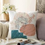 - Sonil-K-7404-Gorsel1 - Realhomes  Beyaz Zeminde Onedraw Çizimli Erkek Silüeti Dijital Baskılı Modern Raşel Kadife Yastık Kılıfı Realhomes