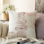 Beyaz Zeminde Onedraw Çizimli Antik Desenli Dijital Baskılı Modern Raşel Kadife Yastık Kılıfı Realhomes