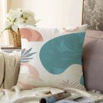 - Sonil-K-7412-Gorsel1 - Realhomes  Beyaz Zeminde Onedraw Çizimli Yaprak Desenli Dijital Baskılı Modern Raşel Kadife Yastık Kılıfı Realhomes