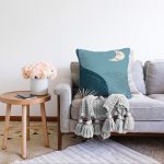 Renkli Zeminde Onedraw Çizimli Gokyuzu Temalı Dijital Baskılı Modern Raşel Kadife Yastık Kılıfı Realhomes