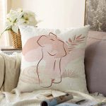 - Sonil-K-7416-Gorsel1 - Realhomes  Beyaz Zeminde Soyut Çizimli Dijital Baskılı Modern Raşel Kadife Yastık Kırlent Kılıfı Realhomes