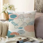 Beyaz Zeminde Antik Motifli Onedraw Çizim Raşel Kadife Yastık Kırlent Kılıfı Realhomes