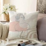 - Sonil-K-7419-Gorsel1 - Realhomes  Renkli Zeminde Antik Motifli Onedraw Çizim Dijital Baskılı Modern Raşel Kadife Kırlent Kılıfı Realhomes