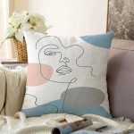- Sonil-K-7423-Gorsel1 - Realhomes  Renkli Zeminde Onedraw Çizimli Bayan Silüeti Dijital Baskılı Modern Raşel Kadife Yastık Kılıfı Realhomes