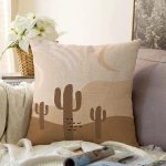 - Sonil-K-7425-Gorsel1 - Realhomes  Renkli Zeminde Onedraw Çizimli Kaktus Desenli Dijital Baskılı Modern Raşel Kadife Yastık Kılıfı Realhomes