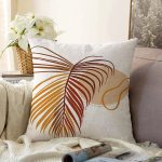 - Sonil-K-7426-Gorsel1 - Realhomes Beyaz Zeminde Renkli Yaprak Desenli Dijital Baskılı Modern Raşel Kadife Yastık Kırlent Kılıfı Realhomes