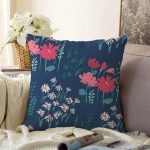 - Sonil-K-7438-Gorsel1 - Realhomes  Rengarenk Zeminde Onedraw Çizimli Çiçek Desenli Dijital Baskılı Modern Raşel Kadife Yastık Kılıfı Realhomes