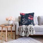 - Sonil-K-7438-Gorsel2 - Realhomes  Rengarenk Zeminde Onedraw Çizimli Çiçek Desenli Dijital Baskılı Modern Raşel Kadife Yastık Kılıfı Realhomes