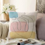 - Sonil-K-7443-Gorsel1 - Realhomes  Renkli Zeminde Onedraw Çizimli Obje Dijital Baskılı Modern Raşel Kadife Yastık Kırlent Kılıfı Realhomes