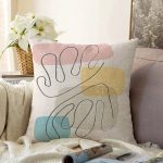 - Sonil-K-7444-Gorsel1 - Realhomes  Renkli Zeminde Onedraw Çizimli Obje Dijital Baskılı Modern Raşel Kadife Yastık Kırlent Kılıfı Realhomes
