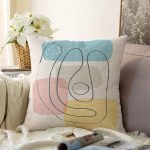 - Sonil-K-7445-Gorsel1 - Realhomes  Renkli Zeminde Onedraw Çizimli Obje Dijital Baskılı Modern Raşel Kadife Yastık Kırlent Kılıfı Realhomes