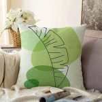 - Sonil-K-7446-Gorsel1 - Realhomes  Renkli Zeminde Yaprak Motifli Dijital Baskılı Modern Raşel Kadife Yastık Kırlent Kılıfı Realhomes