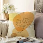 Renkli Zeminde Onedraw Çizimli Yaprak Desenli Dijital Baskılı Modern Raşel Kadife Yastık Kılıfı Realhomes