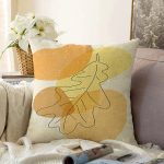 - Sonil-K-7452-Gorsel1 - Realhomes  Renkli Zeminde Onedraw Çizimli Yaprak Desenli Dijital Baskılı Modern Raşel Kadife Yastık Kılıfı Realhomes