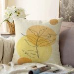 Renkli Zeminde Onedraw Çizimli Yaprak Desenli Dijital Baskılı Modern Raşel Kadife Yastık Kılıfı Realhomes