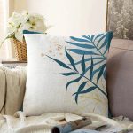 - Sonil-K-7463-Gorsel1 - Realhomes  Beyaz Zeminde Renkli Yaprak Desenli Dijital Baskılı Modern Raşel Kadife Yastık Kırlent Kılıfı Realhomes