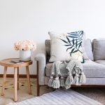 - Sonil-K-7463-Gorsel2 - Realhomes  Beyaz Zeminde Renkli Yaprak Desenli Dijital Baskılı Modern Raşel Kadife Yastık Kırlent Kılıfı Realhomes