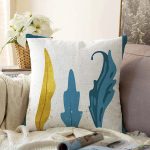 - Sonil-K-7464-Gorsel1 - Realhomes  Beyaz Zeminde Renkli Yaprak Desenli Dijital Baskılı Modern Raşel Kadife Yastık Kırlent Kılıfı Realhomes