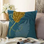 - Sonil-K-7470-Gorsel1 - Realhomes  Renkli Zeminde Onedraw Çizimli Yaprak Desenli Dijital Baskılı Modern Raşel Kadife Yastık Kılıfı Realhomes