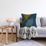 - Sonil-K-7470-Gorsel2 - Realhomes  Renkli Zeminde Onedraw Çizimli Yaprak Desenli Dijital Baskılı Modern Raşel Kadife Yastık Kılıfı Realhomes