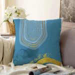 Renkli Zeminde Onedraw Çizimli Oval Obje Dijital Baskılı Modern Raşel Kadife Kırlent Kılıfı Realhomes