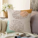 - Sonil-K-7475-Gorsel1 - Realhomes  Renkli Zeminli Onedraw Çizimli Yaprak Desenli Dijital Baskılı Modern Raşel Kadife Yastık Kılıfı Realhomes