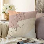 - Sonil-K-7476-Gorsel1 - Realhomes  Renkli Zeminli Onedraw Çizimli Bayan Desenli Dijital Baskılı Modern Raşel Kadife Kırlent Kılıfı Realhomes