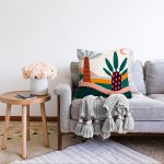 Renkli Zeminli Palmiye Desenli Dijital Baskılı Modern Raşel Kadife Yastık Kırlent Kılıfı Realhomes