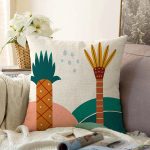 Renkli Zeminli Palmiye Desenli Dijital Baskılı Modern Raşel Kadife Yastık Kırlent Kılıfı Realhomes