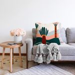 Renkli Zeminli Palmiye Desenli Dijital Baskılı Modern Raşel Kadife Yastık Kırlent Kılıfı Realhomes