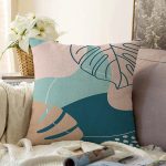 - Sonil-K-7487-Gorsel1 - Realhomes  Renkli Zeminli Yaprak Desenli Dijital Baskılı Modern Raşel Kadife Yastık Kırlent Kılıfı Realhomes