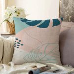 - Sonil-K-7488-Gorsel1 - Realhomes Renkli Zeminli Yaprak Desenli Dijital Baskılı Modern Raşel Kadife Yastık Kırlent Kılıfı Realhomes