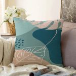 - Sonil-K-7489-Gorsel1 - Realhomes  Renkli Zeminli Onedraw Çizimli Yaprak Desenli Dijital Baskılı Modern Raşel Kadife Yastık Kılıfı Realhomes