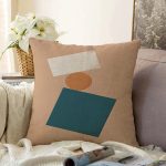 Renkli Zemimli One Draw Çizimli Geometrik Desen Modern Raşel Kadife Yastık Kırlent Kılıfı Realhomes
