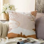 - Sonil-K-7507-Gorsel1 - Realhomes  Beyaz Zeminli Onedraw Çizimli Yaprak Motifli Dijital Baskılı Modern Raşel Kadife Kırlent Kılıfı Realhomes