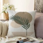 - Sonil-K-7514-Gorsel1 - Realhomes  Renkli Zeminli Onedraw Çizimli Yaprak Desenli Dijital Baskılı Modern Raşel Kadife Yastık Kılıfı Realhomes