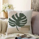 - Sonil-K-7515-Gorsel1 - Realhomes  Renkli Zeminli Onedraw Çizimli Yaprak Desenli Dijital Baskılı Modern Raşel Kadife Yastık Kılıfı Realhomes